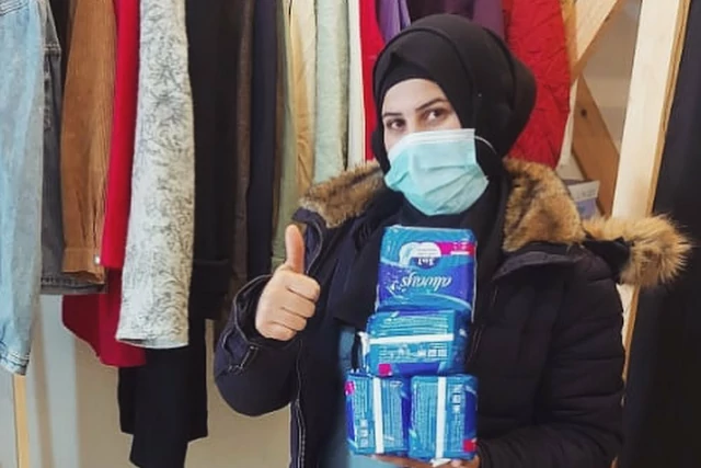 A customer at the Free Shop